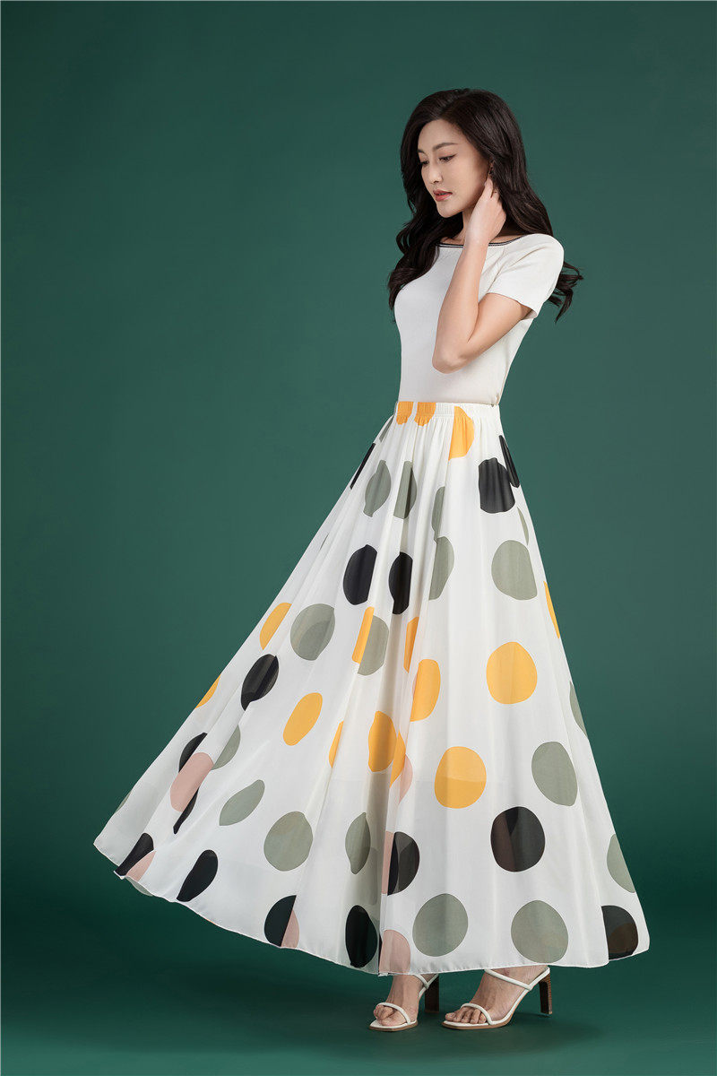 Female Summer Elegant Plus Size 4XL 5XL 6XL Fashion Polka Dot Black Chiffon Long Maxi Ladies Skirts for Womens