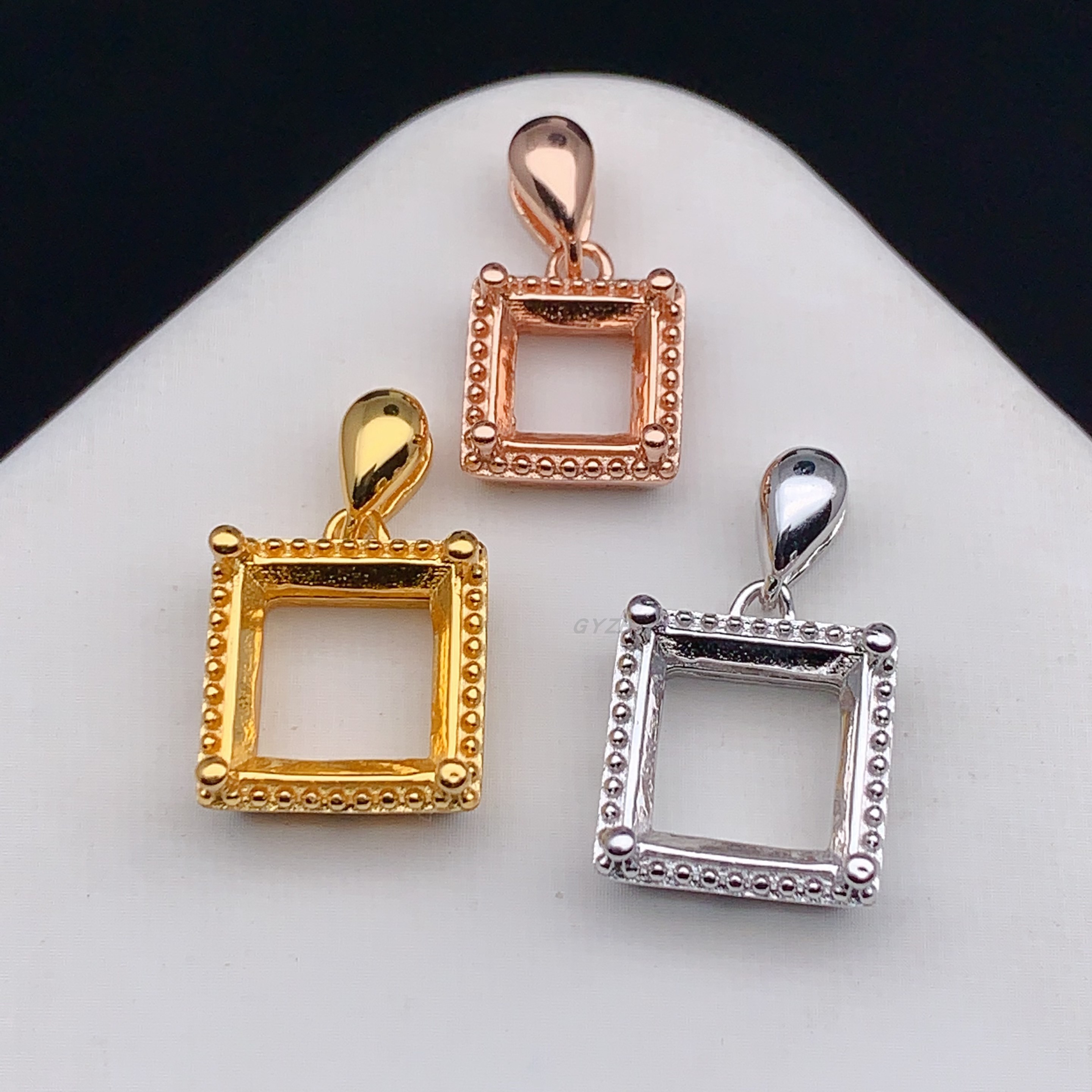 S925 pure silver pendant empty tootto fresh lace dot border inlays 6 * 6 8 * 8 10 * 10mm items pendant Ginto-Taobao