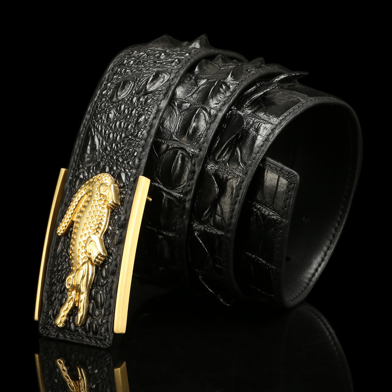 Crocodile leather men's belt luxury top layer leather belt men's fashion smooth buckle belt pin buckle pants belt tide