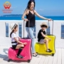 Vali trẻ em màu đỏ có thể đi xe đẩy trường hợp bánh xe phổ quát 24 inch bé phim hoạt hình nam và nữ kéo vali vali kéo vải