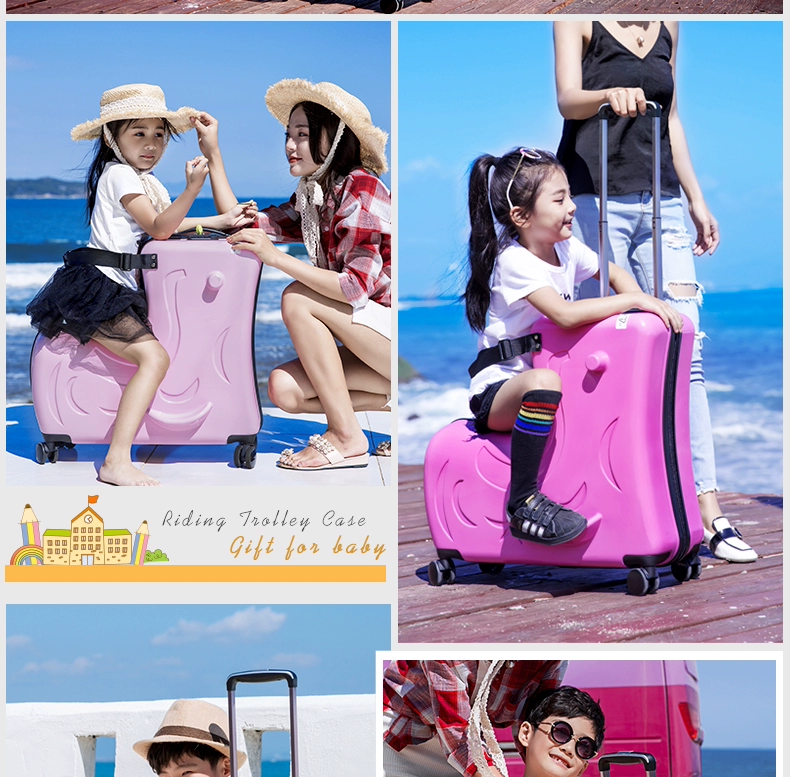 Vali trẻ em màu đỏ có thể đi xe đẩy trường hợp bánh xe phổ quát 24 inch bé phim hoạt hình nam và nữ kéo vali