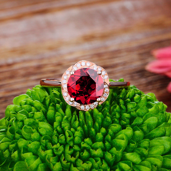 SAWEIYA natural 1.5 carat ruby ​​garnet ring 9K18K rose gold gold gemstone