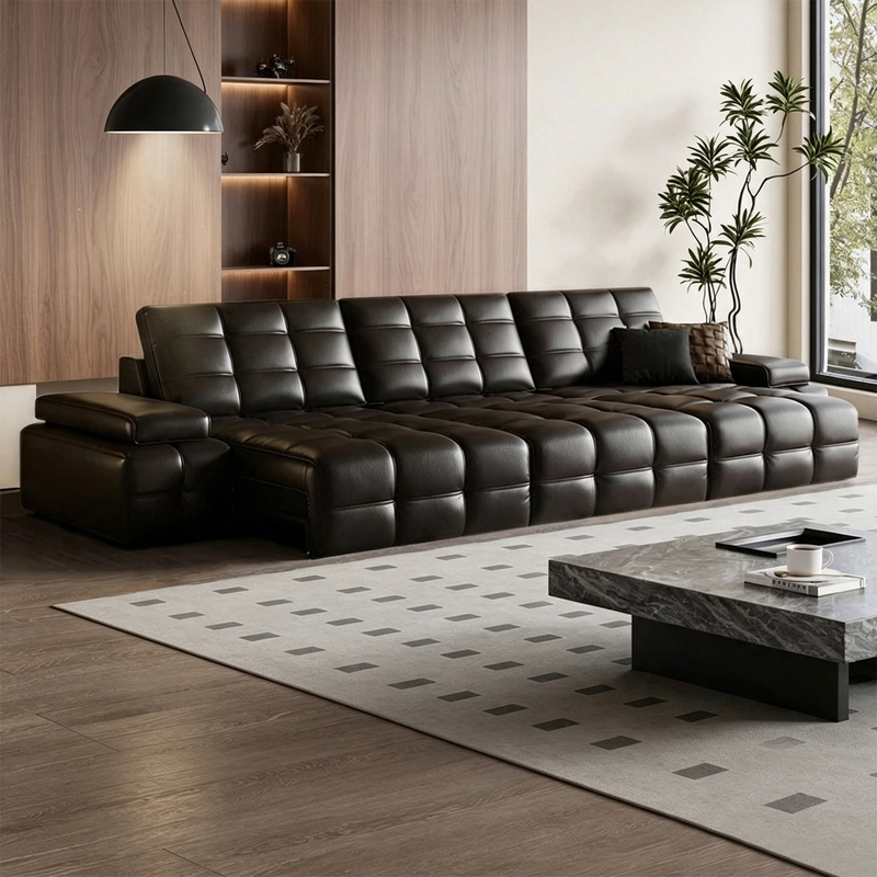 【Juran Home】Lawrence Smart Voice-Controlled Electric Reclining Sofa Bed Living Room Functional Semi-Leather Sofa Bed