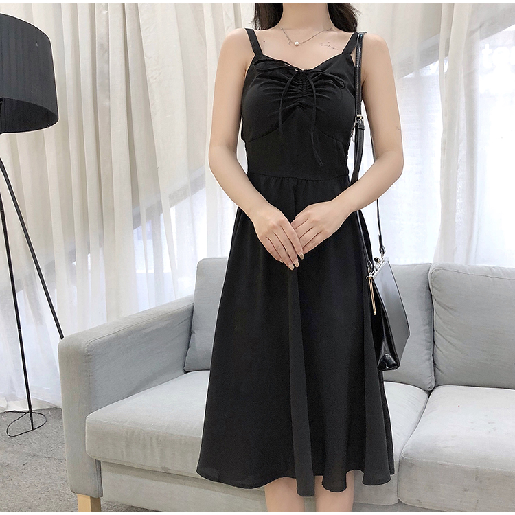 VK旗艦店 韓國風露肩收腰系帶修身性感吊帶無袖洋裝