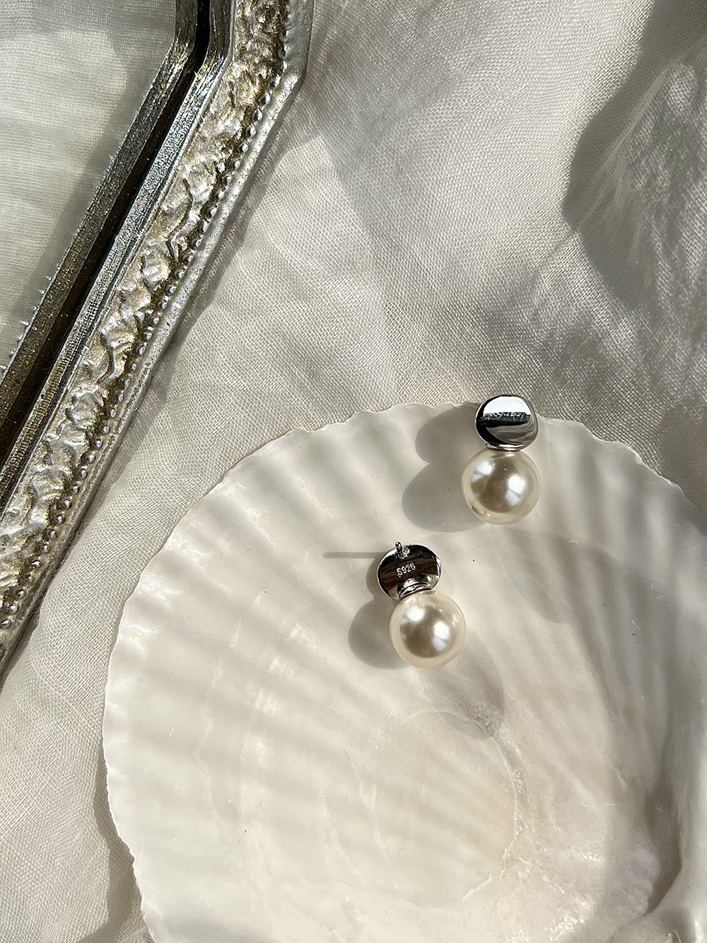 1 Pair 925 Sterling Silver Round Ear Studs display picture 1