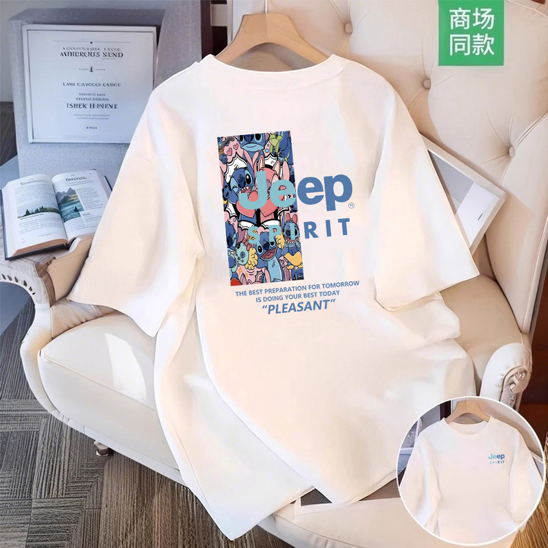 Jeep Spirit Jeep Summer Pure Cotton Short-Sleeved T-Shirt Men's Loose Casual Couple Round Neck Half-Sleeved Top