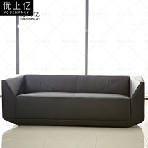 Simple leather office sofa coffee table combination Modern simple office furniture reception sofa three-person