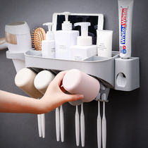 Toothbrush shelve toilet toothbrushing cup gargling cup free of punch and multifunction suction wall-mounted tooth cylinder tooth suit