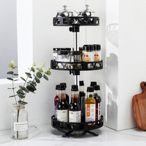 Rotatable kitchen shelve stainless steel multilayer countertop condiment containing household multifunctional black tuning frame