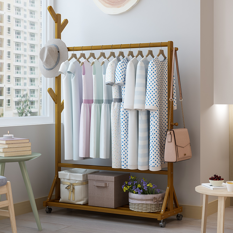 Bedroom Living room clotheshorse Easy clothes hanger Home clothes Folded Shelf floor Nangbamboo Mini Clothes hat rack