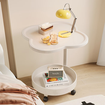 Creamy wind side tea table table sofa side cream style small table tea table mobile storage rack internet celebrity tea table
