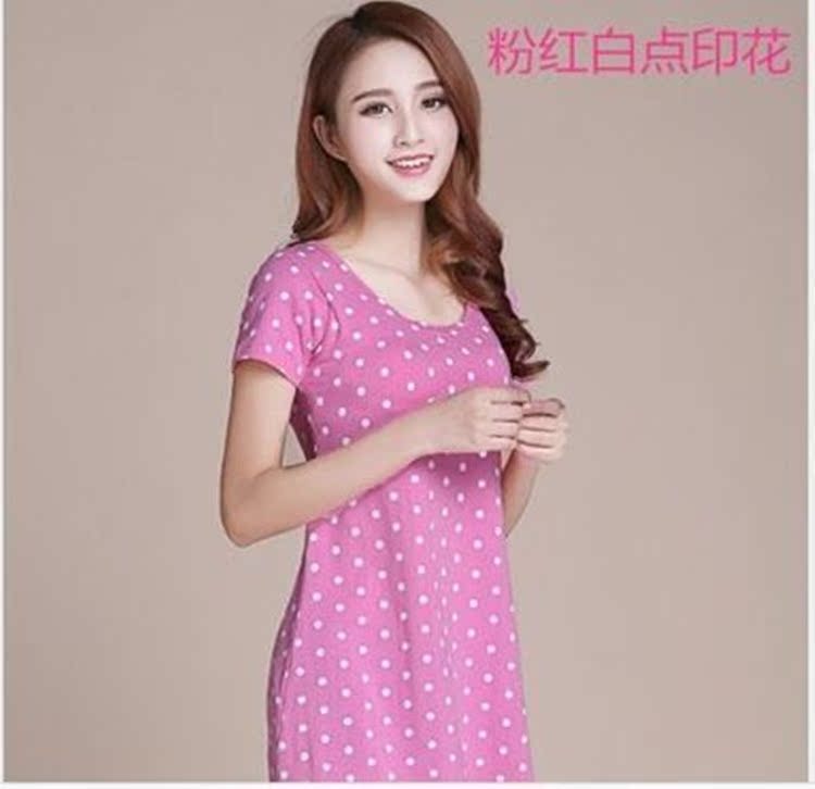 Mùa hè với miếng đệm ngực váy ngủ ngắn tay cotton modal miễn phí áo ngực cup một kích thước lớn phục vụ nhà đồ bộ mặc nhà