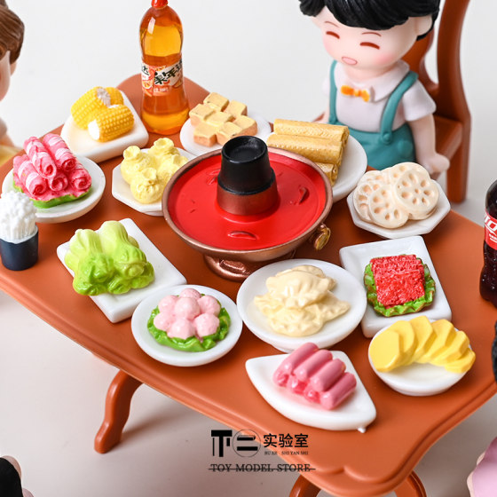Miniature Hot Pot Simulation Food Toy Dining Table Dollhouse Scene Decoration Pretend Play Children's Toy