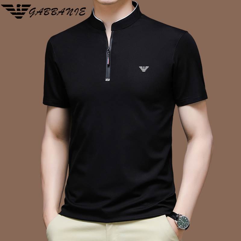 Authentic Italian Summer New Short-Sleeved T-Shirt Men's Ice Silk Stand-Up Collar Casual Men's Half-Sleeved Polo Shirt Top