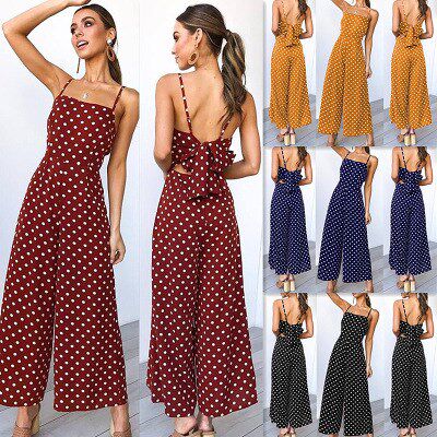 Polka-dot tie casual jumpsuit Polka dot strappy casual jumpsuit 2019