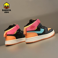 芭芭鸭 Air jordan, детская спортивная обувь для мальчиков, высокие кроссовки, флисовые удерживающие тепло зимние туфли, популярно в интернете, коллекция 2021