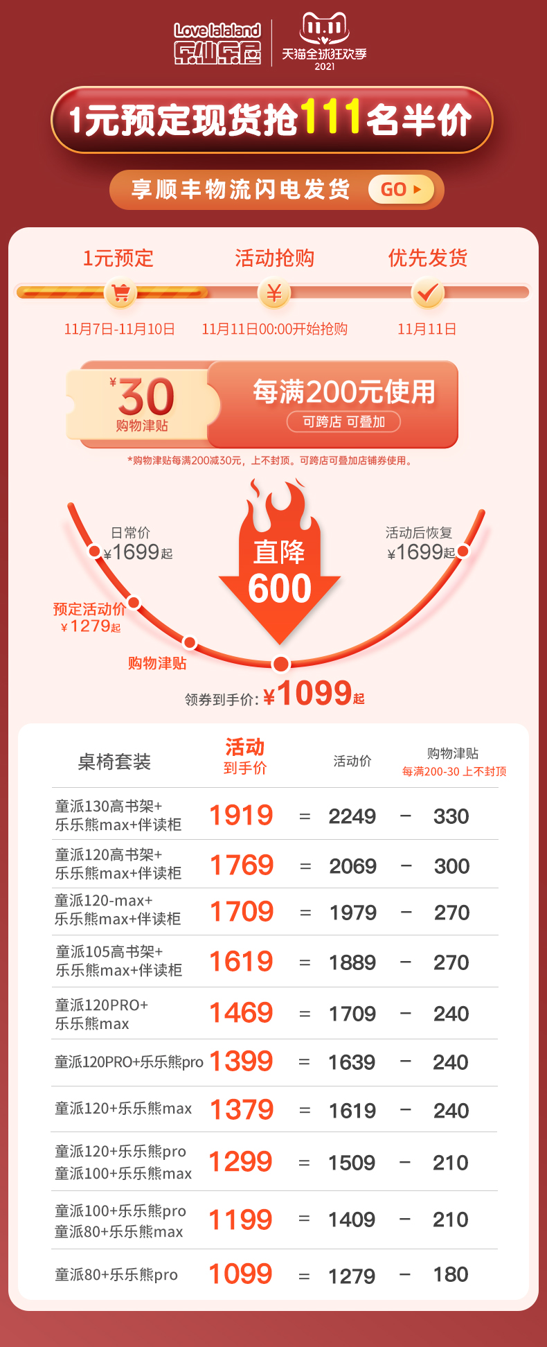 乐仙乐居 儿童实木升降学习桌+学习椅 套装 图2