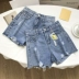 Phong cách Harajuku lỗ Nhật Bản xu hướng quần short denim eo cao 2020 thời trang hè mới giản dị kiểu nước ngoài E 12 - Quần jean