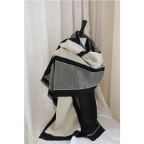 LANGE pearl color matching about a hundred-tat black and white diamond-shaped splicing British long double-sided thickened shawl scarf girl