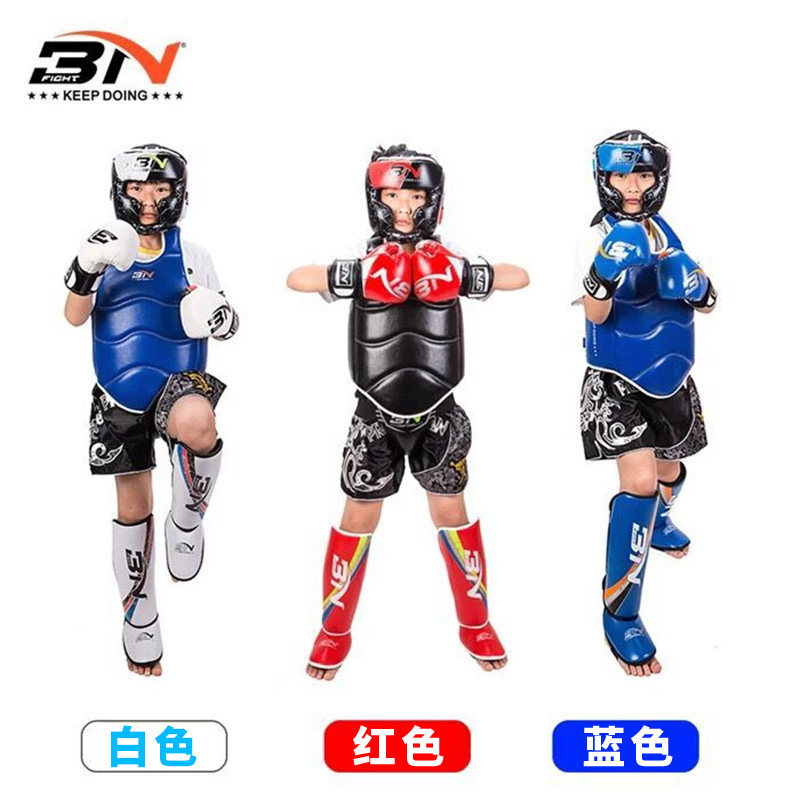 BN children's boxing gloves, Muay Thai sanda, tooth protection, crotch protection, fighting training leggings, children's head protection, chest protection, protective gear
