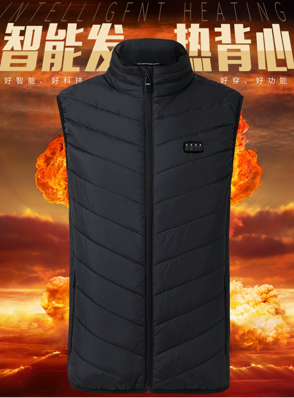 Áo vest cotton nam trung niên và người cao tuổi Áo khoác ngoài mùa đông nam 17 vùng sưởi ấm bốn điều khiển áo vest cotton sưởi ấm kích thước lớn Quần áo mùa đông mới của cha áo khoác sưởi ấm chạy bằng pin