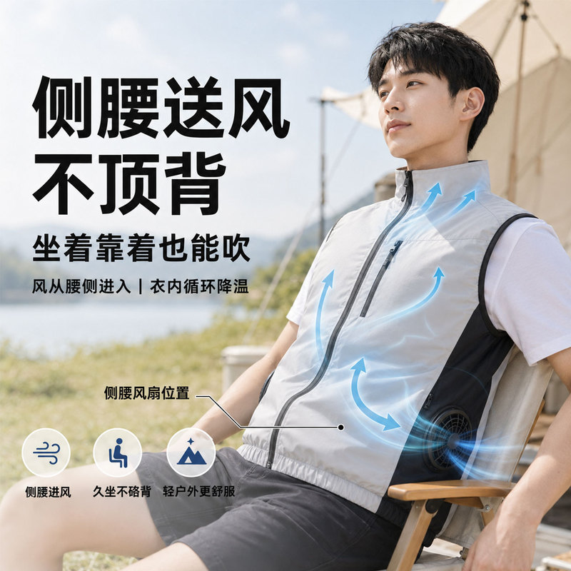 Summer Cooling Vest with Side Waist Fans, New Style Vest for Heat Protection and Cooling, Air-Conditioned Clothing, Convenient Storage, Sun Protection Fan Clothing Summer Cooling Vest with Side Waist Fans, New Style Vest for Heat Protection and Cooling, Air-Conditioned Clothing, Convenient Storage, Sun Protection Fan Clothing