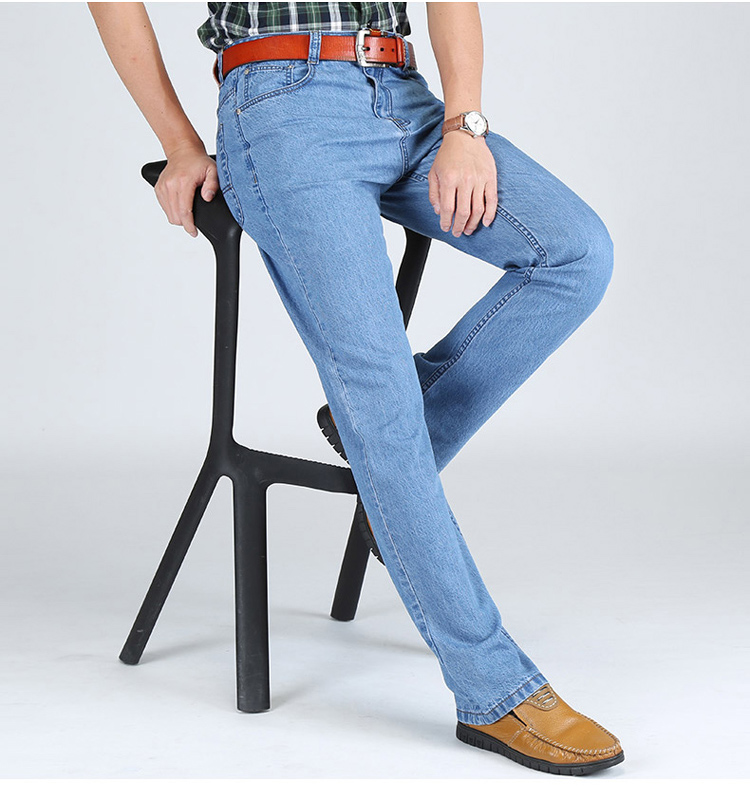 Siêu mỏng cotton apple jeans nam đích thực trung niên lỏng cao eo sâu thẳng mùa hè phần mỏng trung niên