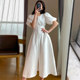 French Hepburn style puff sleeve dress women's waist slimming high-level sense of chic temperament and chic plus size fat sister summer dress