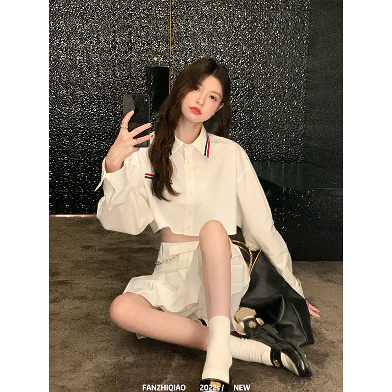 Fan Zhiqiao 2022 new blue shirt women's summer short high-quality age-reducing cotton long-sleeved sunscreen shirt jacket