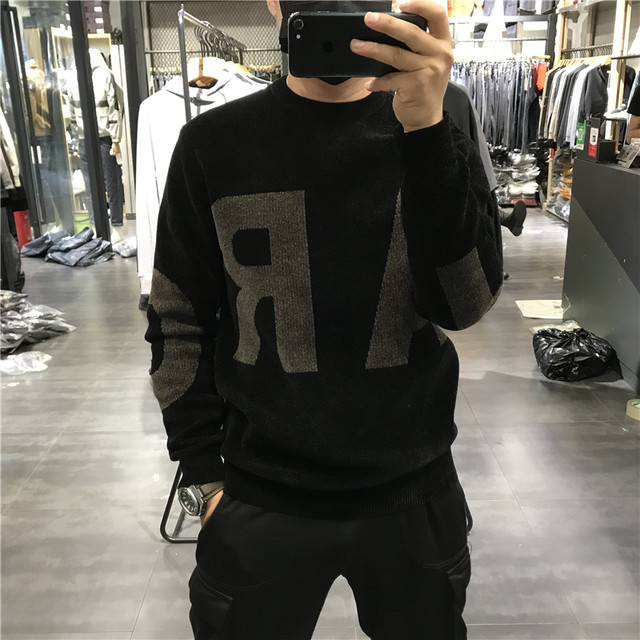 Flannel autumn and winter new men's sweater fashion trend Korean style dropped shoulder loose youth literary and artistic dropped shoulder sweater for men