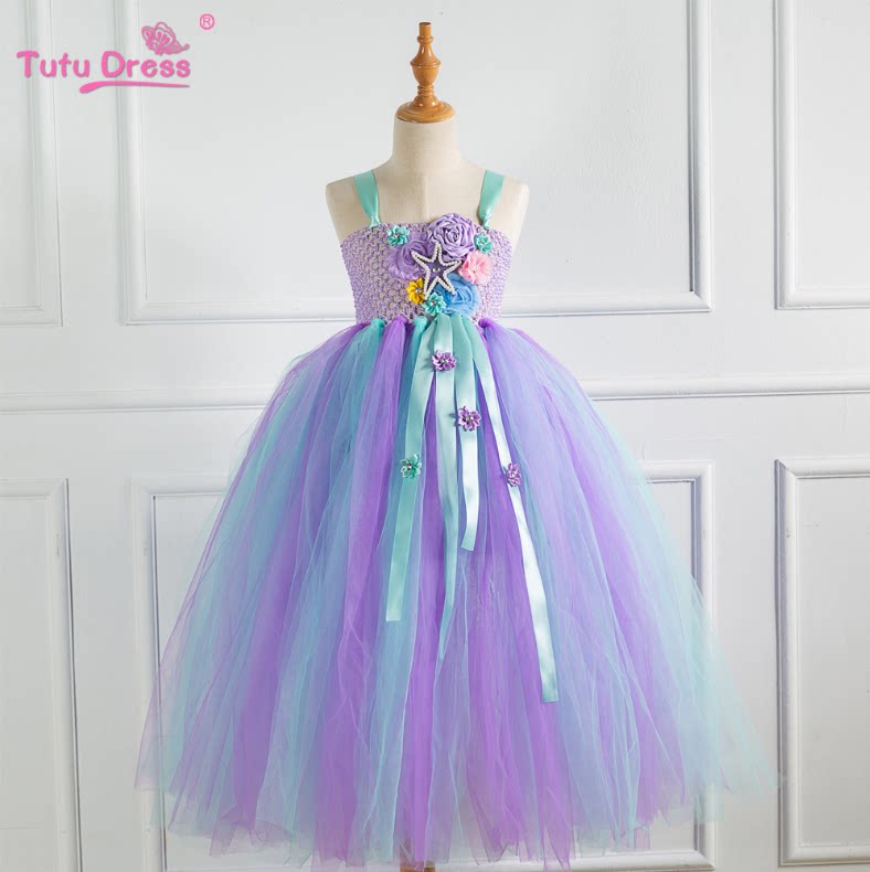 Foreign Trade Mermaid Dress Rainbow Dress Sea Stars Long Version Girl Gown dress Halloween Stage Suit Bright Sheet Cloak