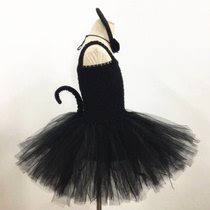 Foreign trade childrens wear Christmas clothing childrens dress black kitten mesh tutu dress girl cat skirt set