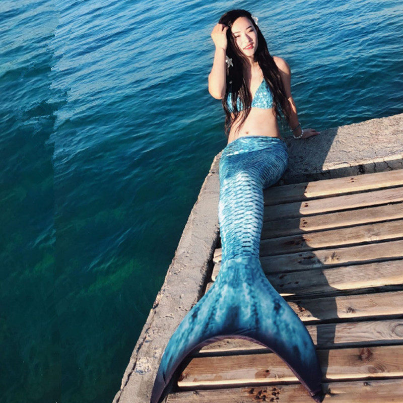 Adult Summer Swimsuit Mermaid Fish Tail Costume Bikini Set Sexy Slim Princess Dress