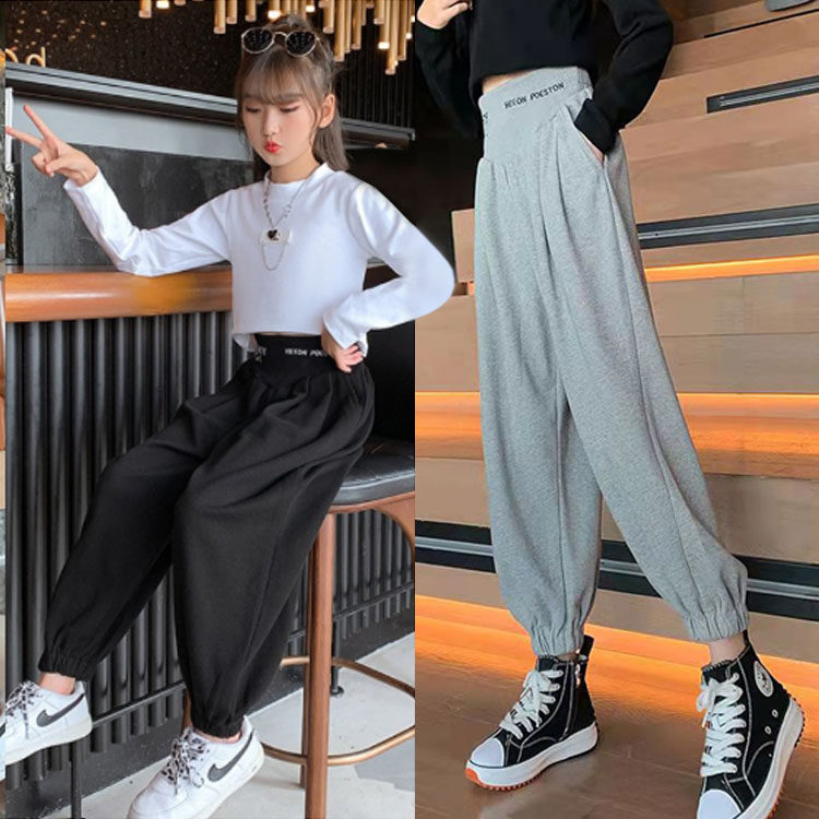 Girls Spring and Summer Sports Pants Bottom Gas Pure Cotton Sweater 2022 New Children's Leisure Boy Pants Tide