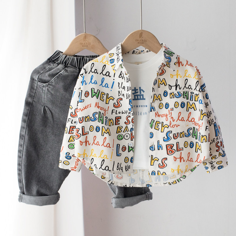 Micro-elastic loose children's shirt boy Han version of shirt boy baby lining clothes spring and autumn clothes 2021 new