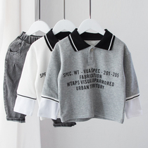 Fake two childrens sweatshirt lapel baby coat spring and autumn coat foreign boy pullover base shirt