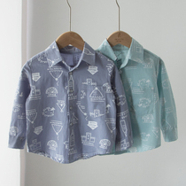 Full-length printed childrens cotton shirt long-sleeved boys shirt foreign personality baby baby pure autumn tide style