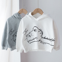 Dinosaur pattern childrens clothes childrens baby tops boys hooded spring and autumn clothes Korean version of loose cotton childrens clothing