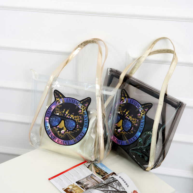Women's Medium PVC Jaguar Vacation Beach Square Zipper Bag Sets Jelly Bag display picture 7
