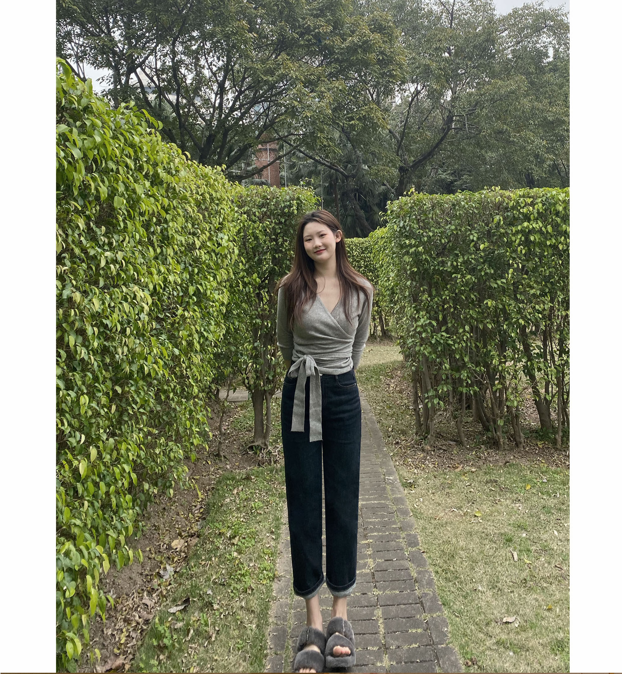 Sky in the paloma) 2022 Early Autumn Soft Glutinous Knit V Collar 70% Sleeves Strap Jacket) Can't afford the ball