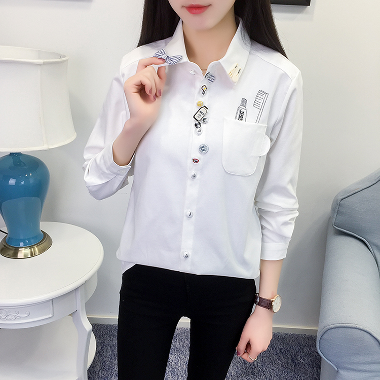 Mùa thu mới của nữ sinh đại học Áo trắng Nhật Bản nữ sinh viên áo sơ mi nữ dài tay áo sơ mi bó dài tay nữ