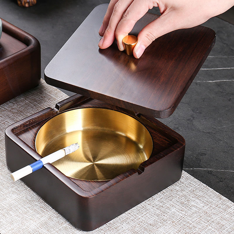 Black Sandalwood Solid Wood Ashtrays Home New Chinese Living Room Advanced Senses Office Tea NTU Number with cover Fly Ash-Taobao