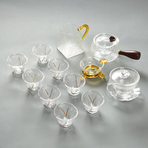 Glass tea set set home simple transparent kung fu Japanese high-grade bubble teapot hammer pot Road Cup side pot