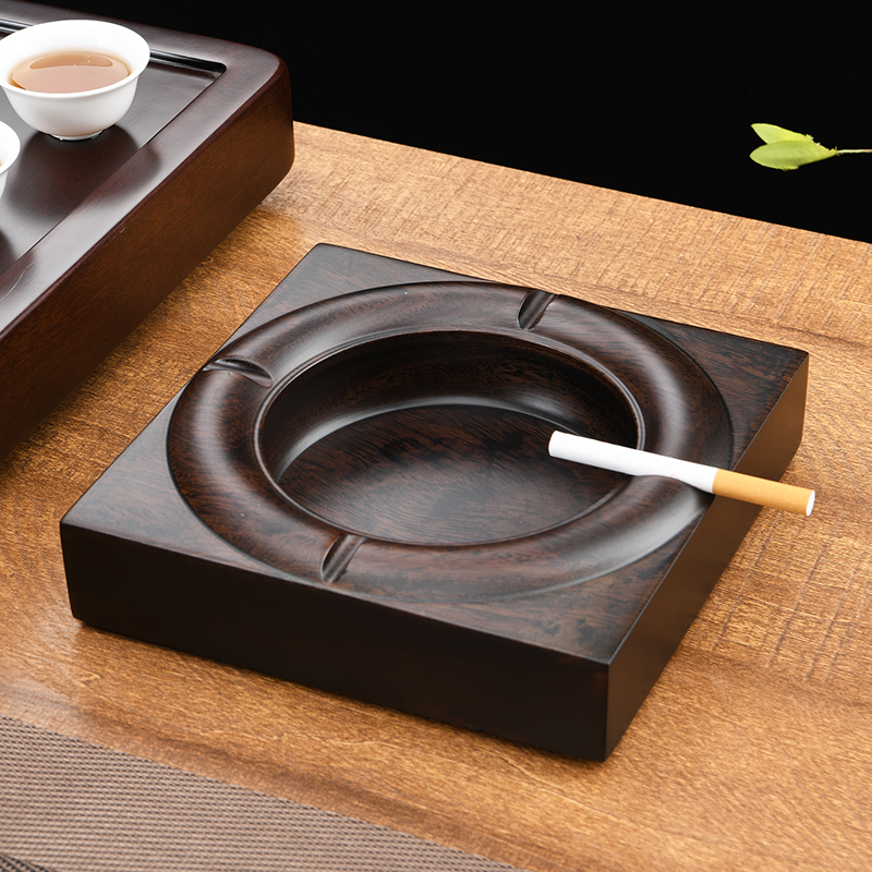 Black Sandalwood Tobacco Ashtray Chinese Solid Wood With Lid Big Personality Creative Flowers Pear Wood Home Living Room Custom Made of lettering
