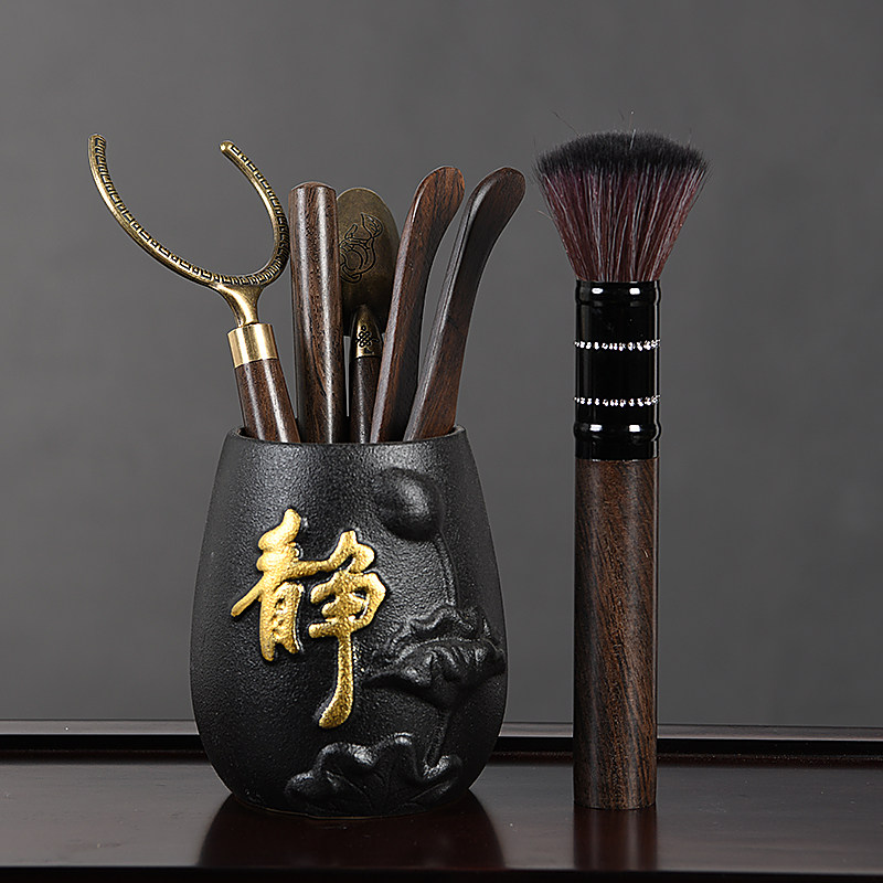 Qigfu Tea Accessories Black Sandalwood Solid Wood Tea Road Six Gentlemen Suit Big All 6 Gentleman Tea Tool Tea Clip Needle Spoon