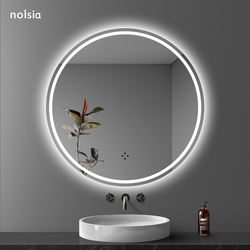 Nordic Smart Bathroom Mirror Anti-Fog with lamp Touch Screen Makeup Room Bathroom makeup Desk Makeup Wall-mounted Round Mirror