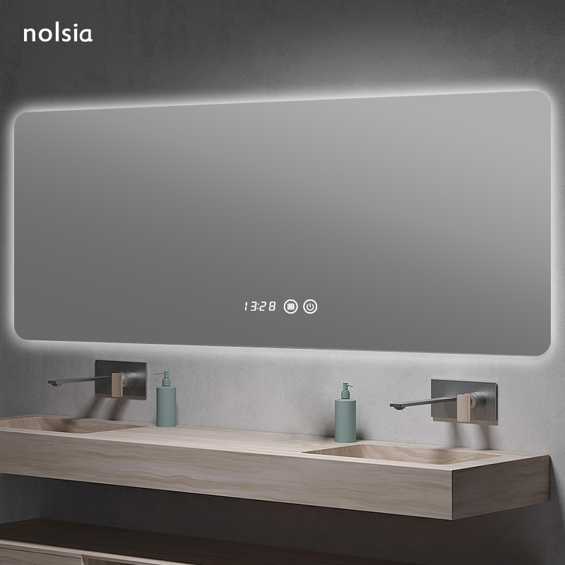 Bathroom mirror minimalist toilet mirror led wall-mounted intelligent anti-atomization makeup room mirror Custom bathroom mirror with lamp