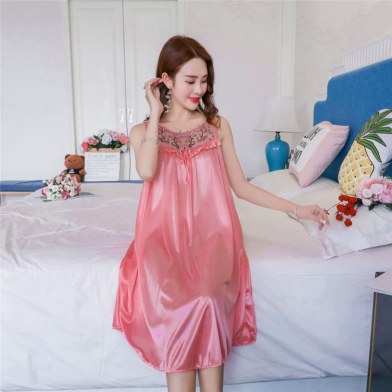 Plus fat plus size sling silk nightdress nữ mập MM180 jin Xia Sao mỏng lụa béo chị gái đồ ngủ lỏng lẻo 200 - Đêm đầm