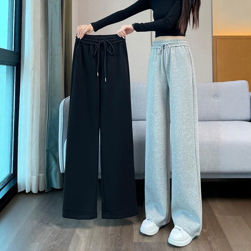 Knitted Sports Pants for Women, Summer Slim-Fit Straight-Leg Pants for Petite Women, Loose Wide-Leg Casual Basic Sweatpants for Autumn and Winter