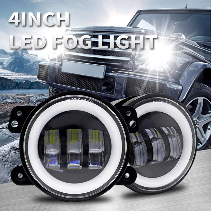 LED Wrangler headlights, super bright, modified with angel eyes, daytime running lights, fog lights, 4-inch headlights, off-road vehicle turn signals - .com
